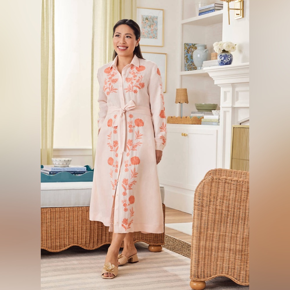Crown & Ivy Society Social The Caroline Shirtdress in Cloud Pink Ember Glow Emmy